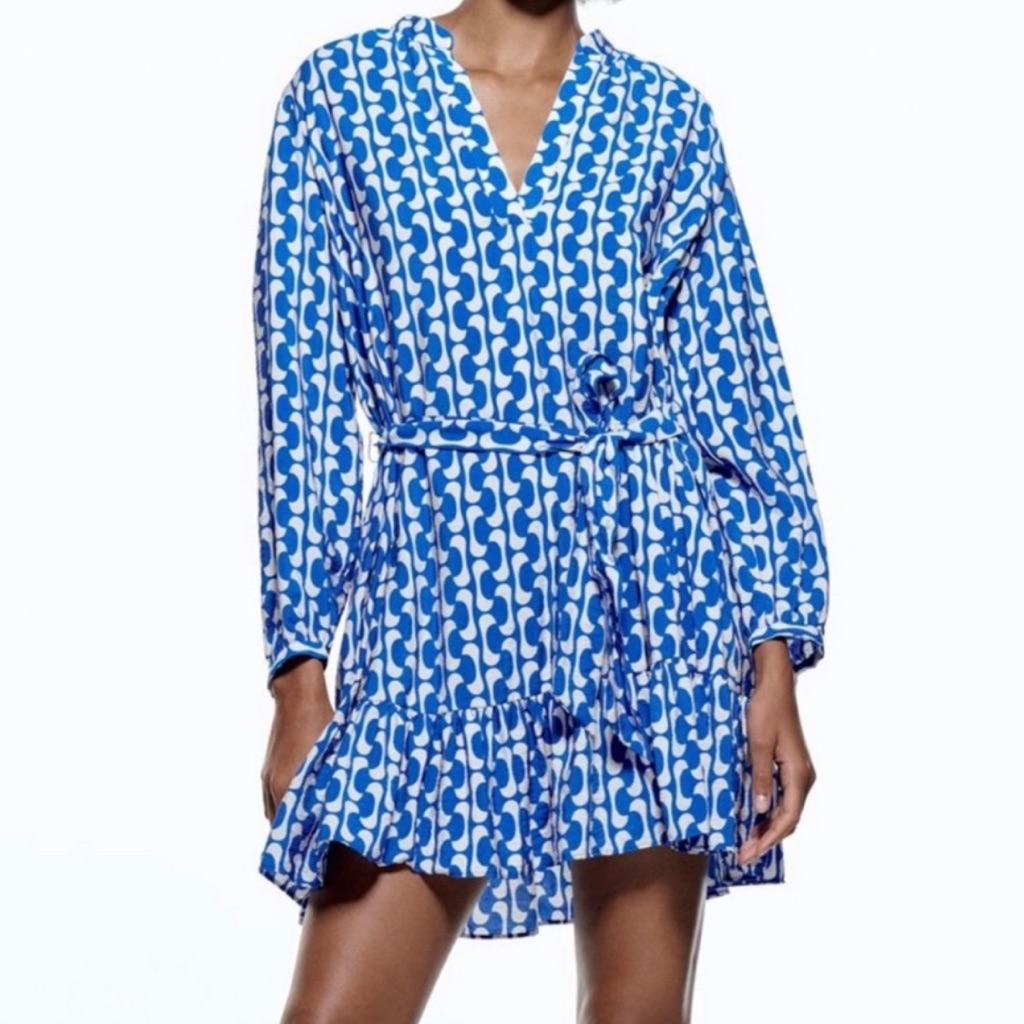 Zara Blue And White Patterned Dress